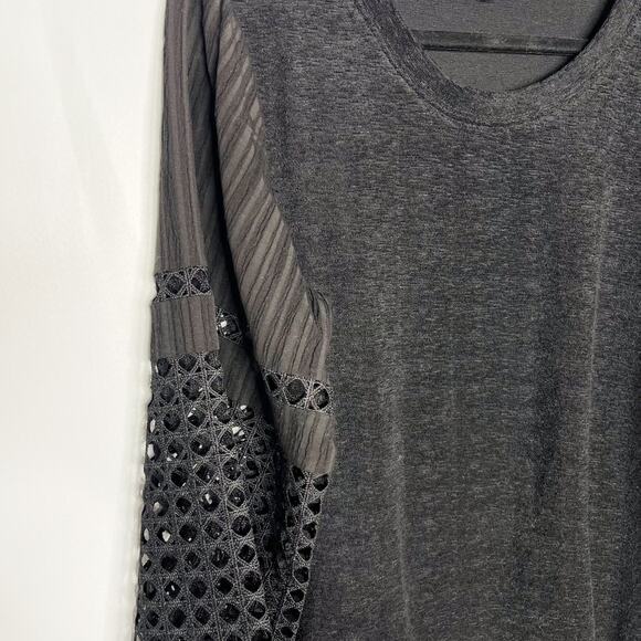 New See and Be Seen Small S Black Cut Out Sleeve Textured Sweatshirt Crew Neck - Picture 3 of 12